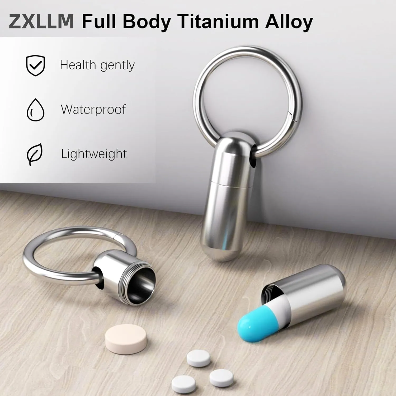 Small Pill Case Keychain Portable Pill Container Waterproof Titanium Pocket Pill Organizer, Tiny Pill Holder Bottle for Travel