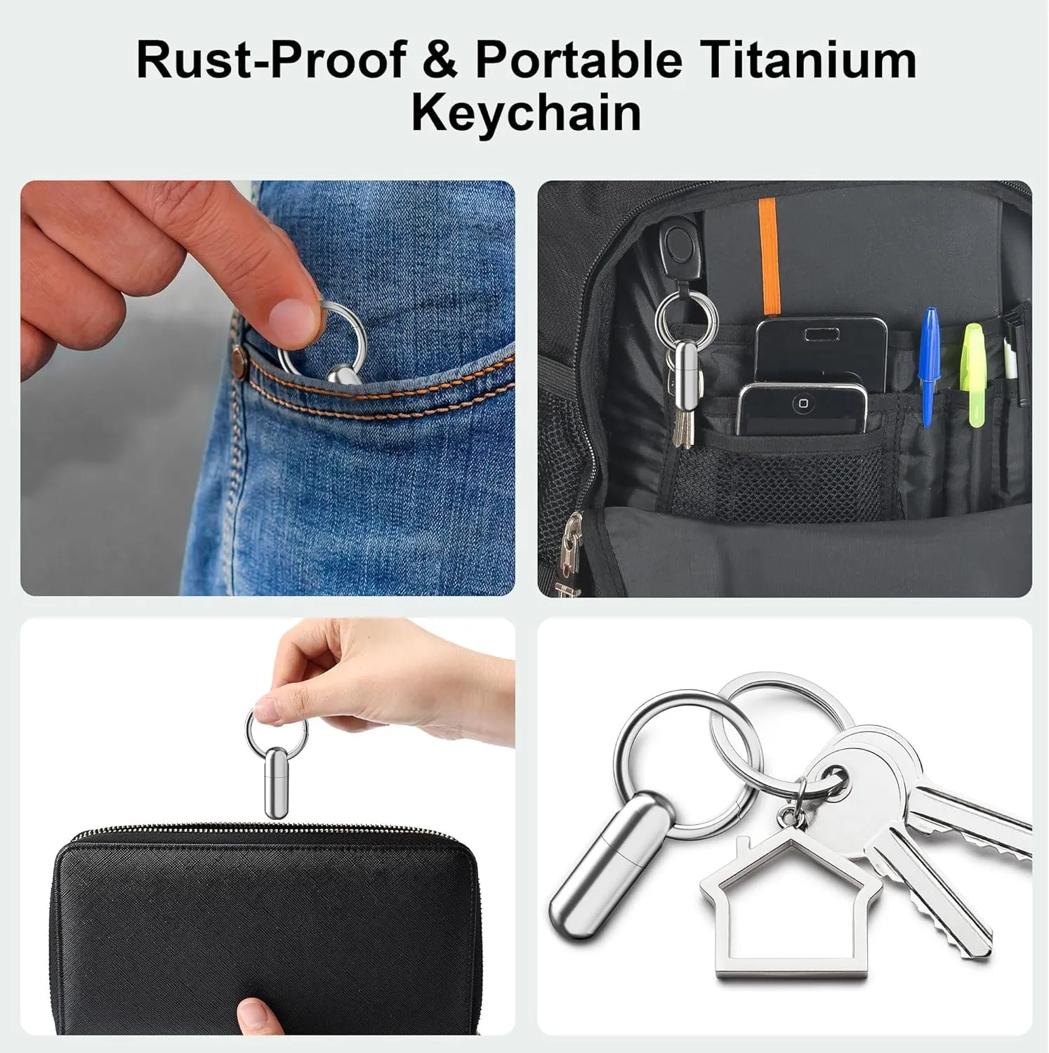 Small Pill Case Keychain Portable Pill Container Waterproof Titanium Pocket Pill Organizer, Tiny Pill Holder Bottle for Travel