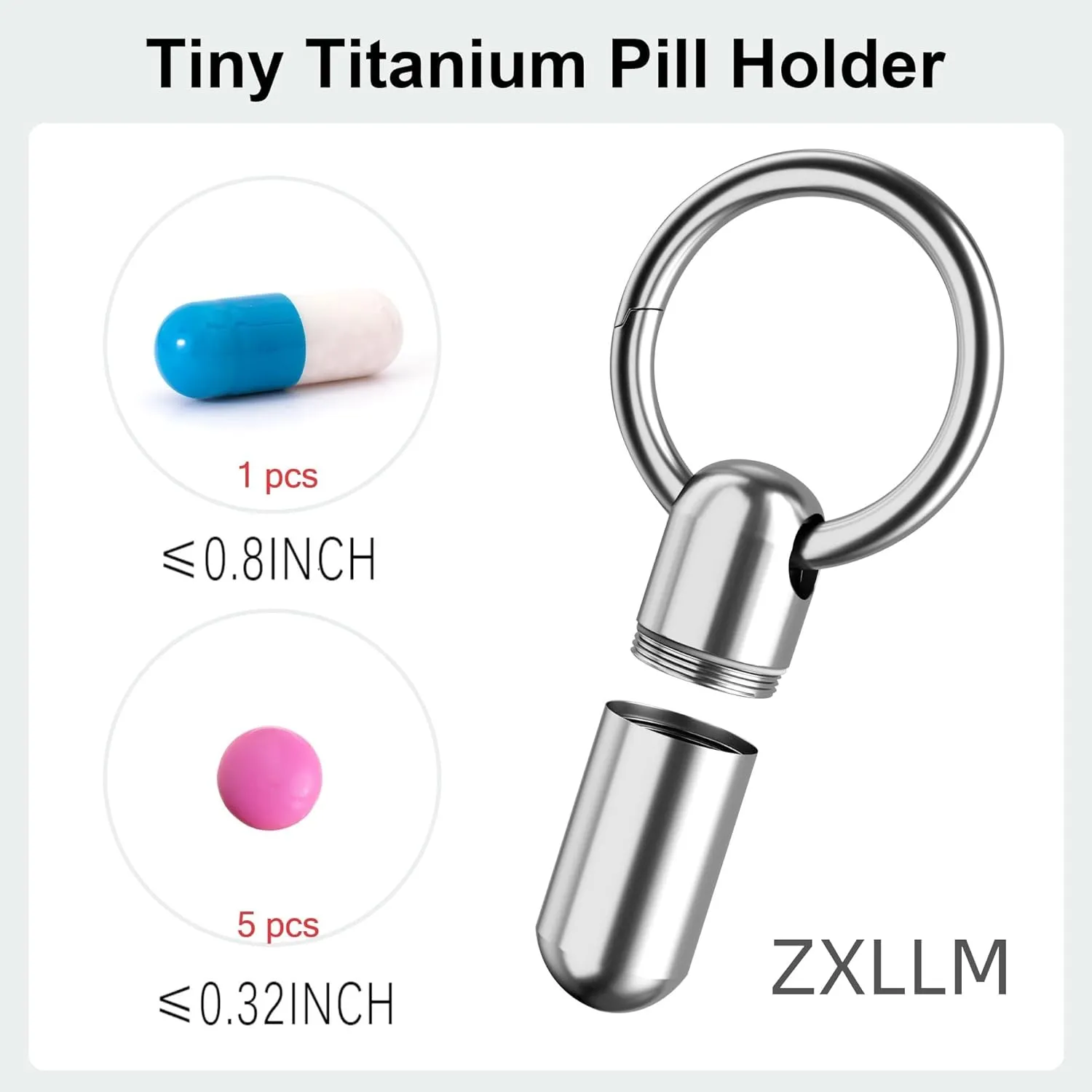 Small Pill Case Keychain Portable Pill Container Waterproof Titanium Pocket Pill Organizer, Tiny Pill Holder Bottle for Travel