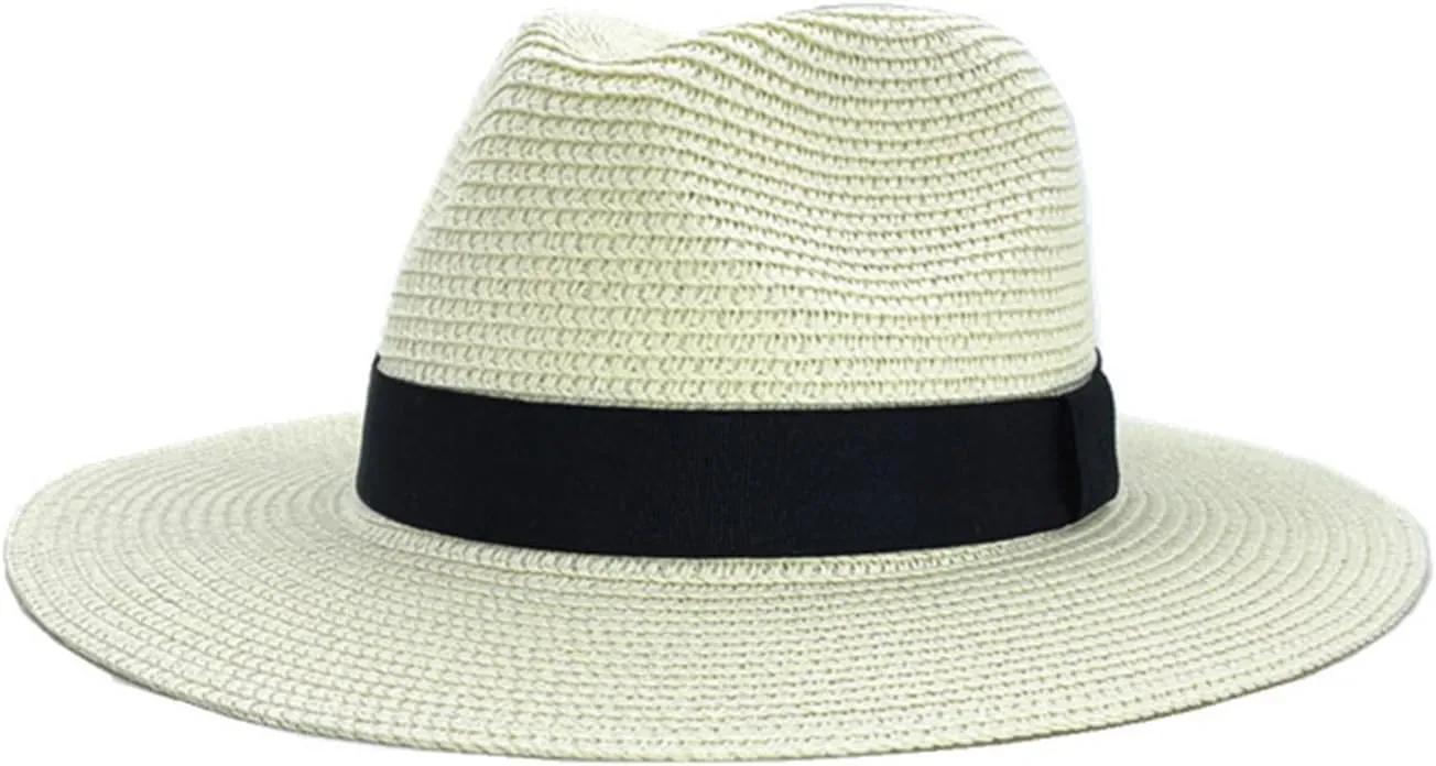 Straw Panama Sun Hats for Women Men Summer Wide Brim Fedora Beach Hat Unisex Uv Protection Sunshade Cap Sun Hat