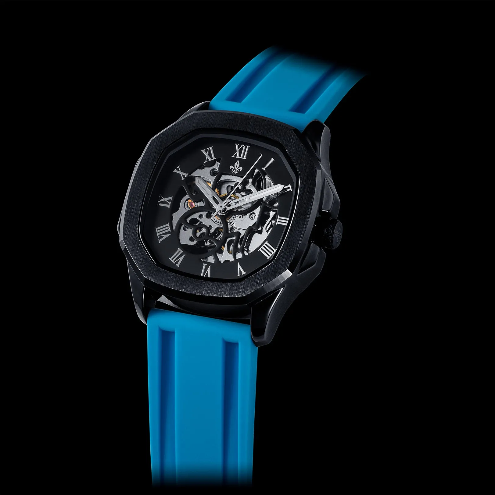 The Avalon Black   Blue Silicone Strap