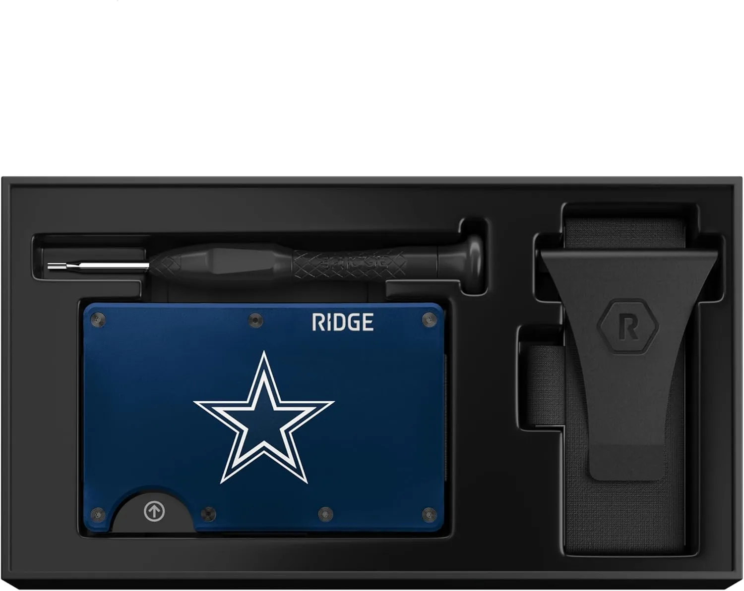 The Ridge NFL Edition, Mens Minimalist Aluminum Metal Wallet - Rfid Blocking, Elastic, Slim Front Pocket Credit Card Holder with Both Cash Strap and an additional Money Clip