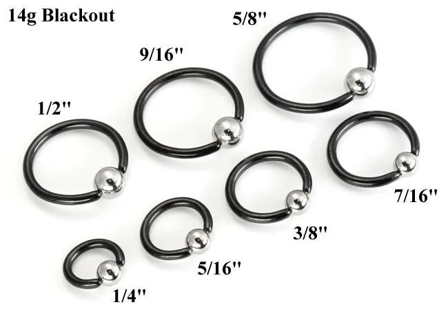 Tilum 14g Titanium BlackOut Captive Bead Ring with Steel Ball