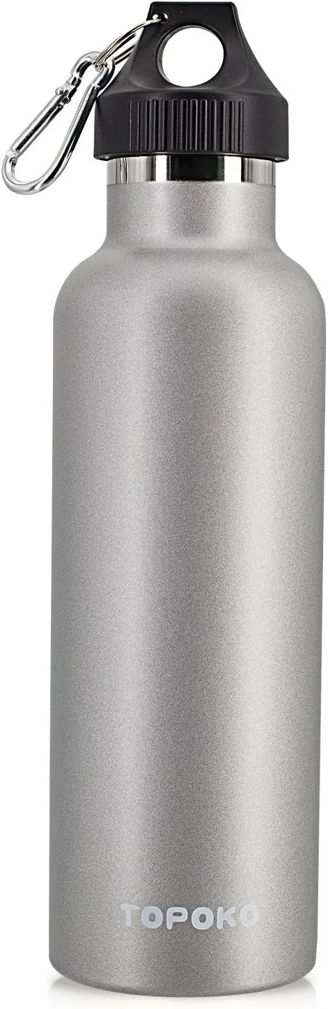 TOPOKO Colored Non-Rusty Stainless Steel Vacuum Water Bottle Double Wall Insulated Thermos, Sports Hike Travel, Leak Proof, BPA Free, 25 oz, Grey (Grey)