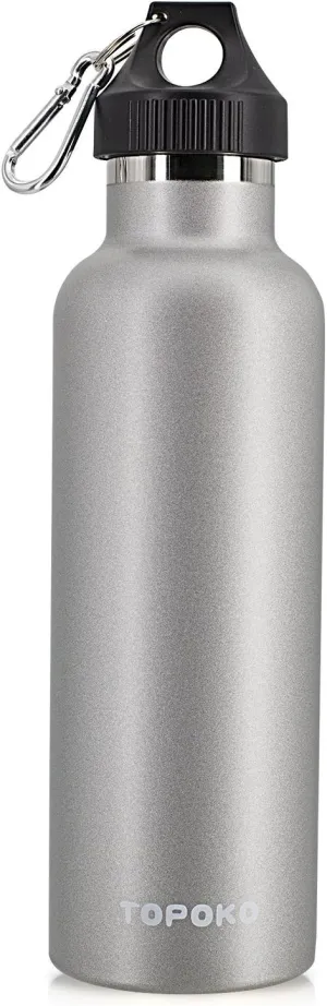 TOPOKO Colored Non-Rusty Stainless Steel Vacuum Water Bottle Double Wall Insulated Thermos, Sports Hike Travel, Leak Proof, BPA Free, 25 oz, Grey (Grey)