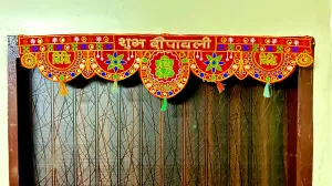Toran for Door- Door Hanging Bandhanwar Toran - Diwali Decoration Items for Home Decor -Toran banderwal Main Door Entrance – Toran for mandir Pooja Room – Fabric toran Shub Dipawali Toran.