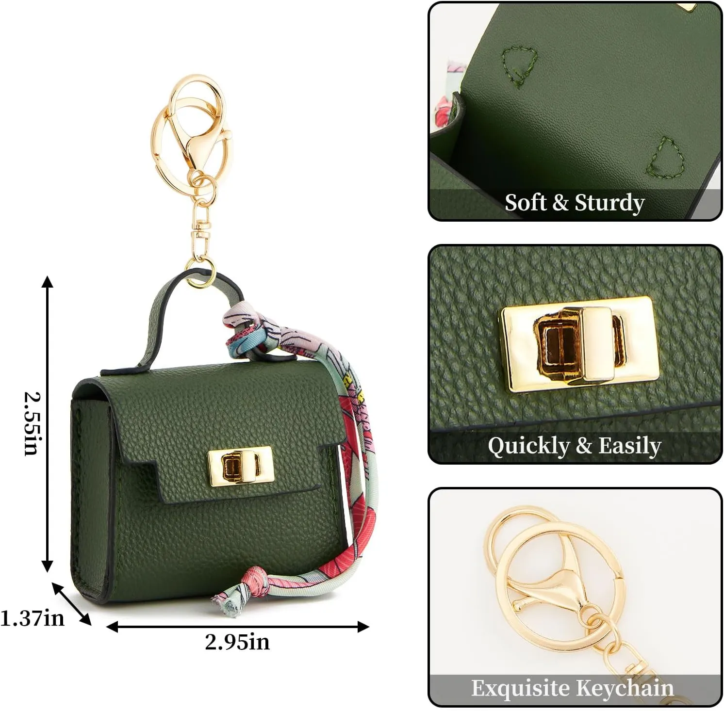 WOZEAH Mini Backpack Keychain for Women,Small Change Pouch Coin Purse Twist-lock with Key Headset BagDark Green