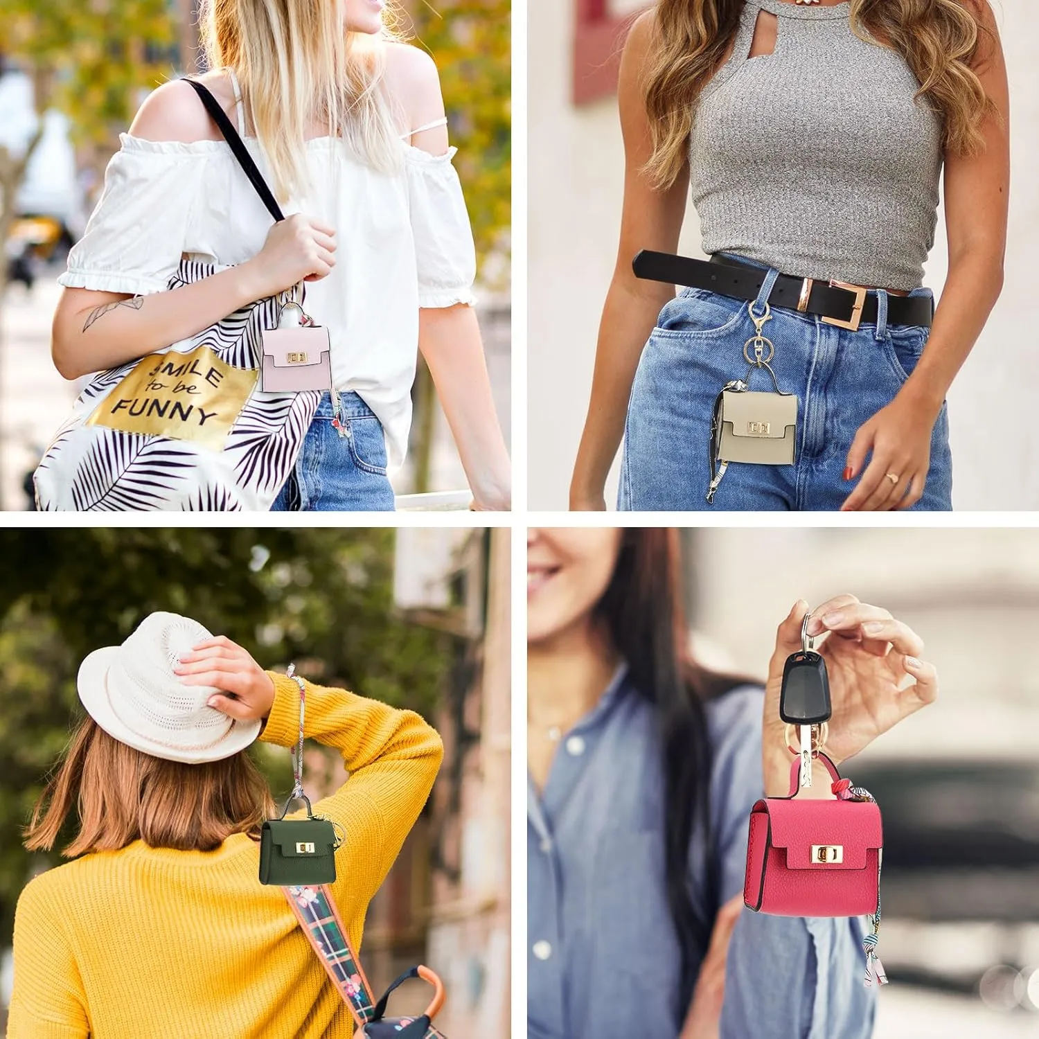 WOZEAH Mini Backpack Keychain for Women,Small Change Pouch Coin Purse Twist-lock with Key Headset BagDark Green