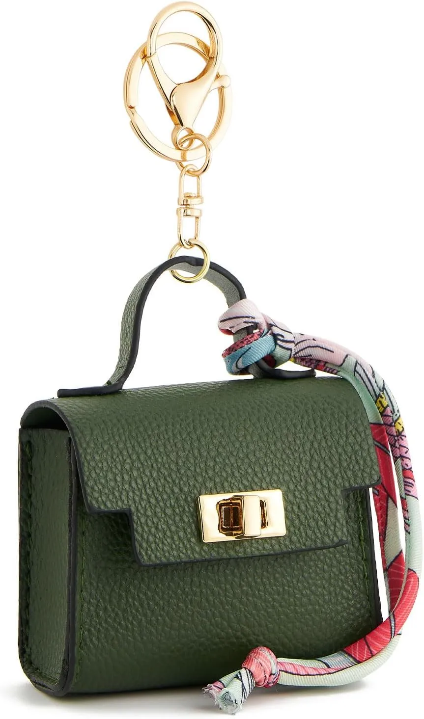 WOZEAH Mini Backpack Keychain for Women,Small Change Pouch Coin Purse Twist-lock with Key Headset BagDark Green